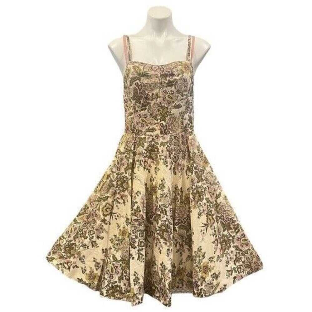 ANTHROPOLOGIE Elevenses Floral Sequin Swing Dress Size 14